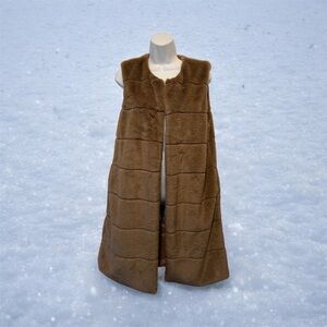 Faux Fur long open vest pockets super soft Cozy one size